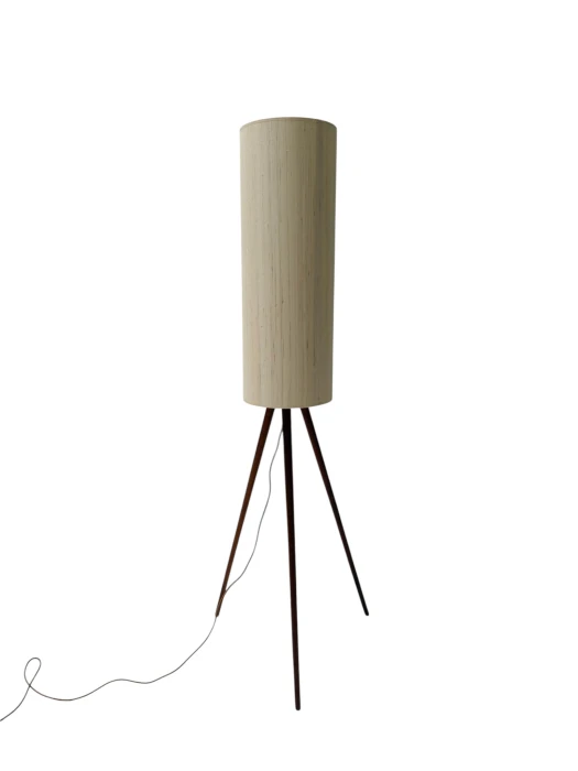 Mid-Century Modern Teak Tripod Floor Lamp with Reupholstered Shade